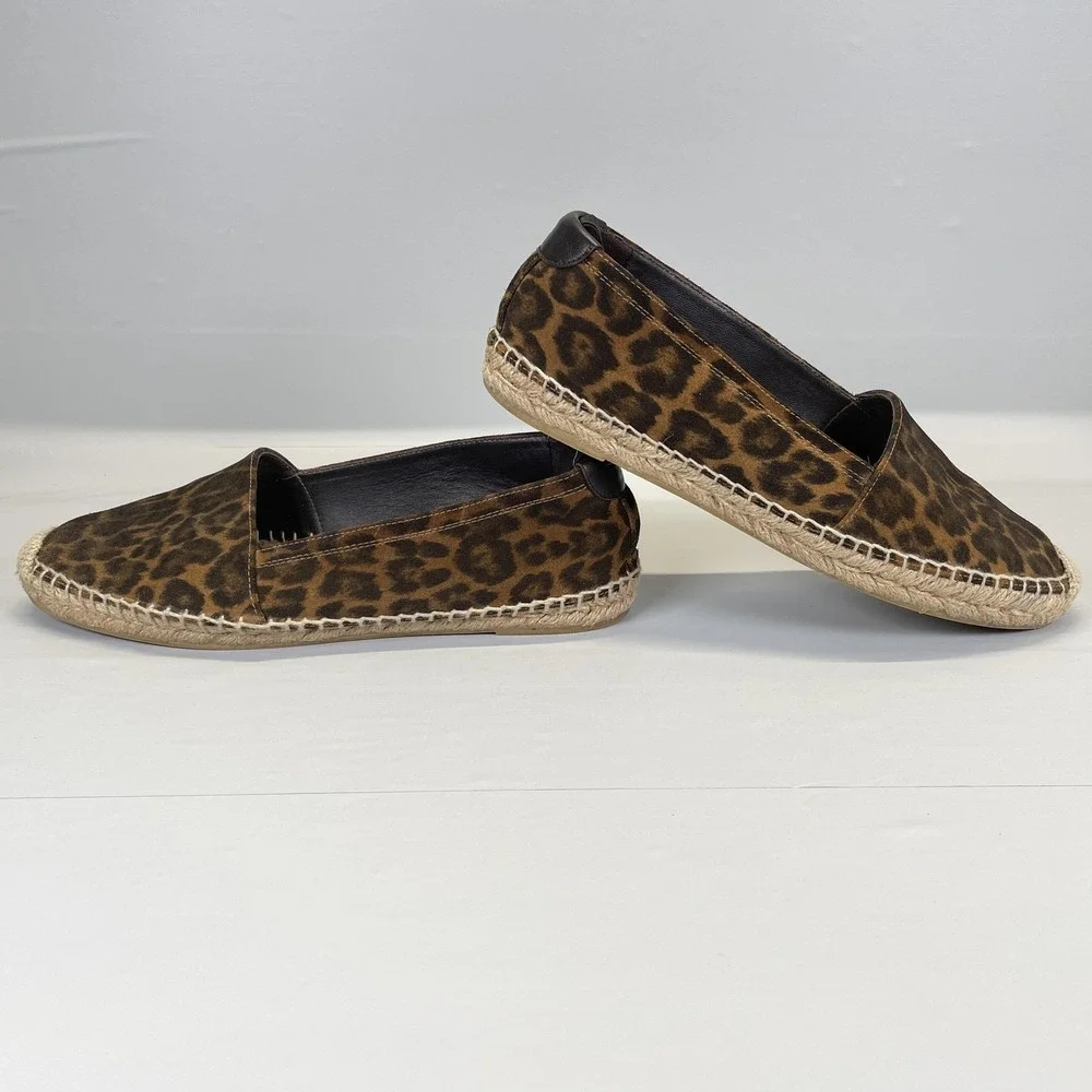 Saint Laurent Leopard Espadrilles Womens Size 39 Brown Suede Slip On Casual Shoe